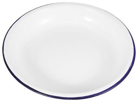 KOCKSHION Enamel Deep Plate 18cm Vintage Porcelain Dinnerware Round Rice Bowl Thickened Edge Retro Enamelware Suitable for Outdoor Picnic Camping Single Piece