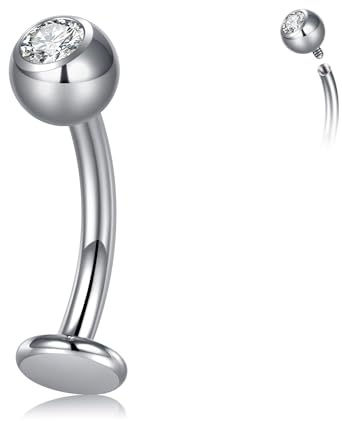 Longita Navelpiercing titan G23-14G böjd barbell med inre gänga och platt botten, piercing, navel, 10 mm stavlängd Imed zirkonia för kvinnor och män, Titan