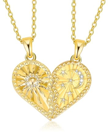 2 Stück BFF Ketten für 2 Mädchen, Sonne Mond Halskette, BFF Freundschaft Halskette, Sonne Sternen Mond, Geschenke Für Paare/Freunde/ Mädchen, Gute Freundin Halskette, Weihnachten/Party/Geburtstag