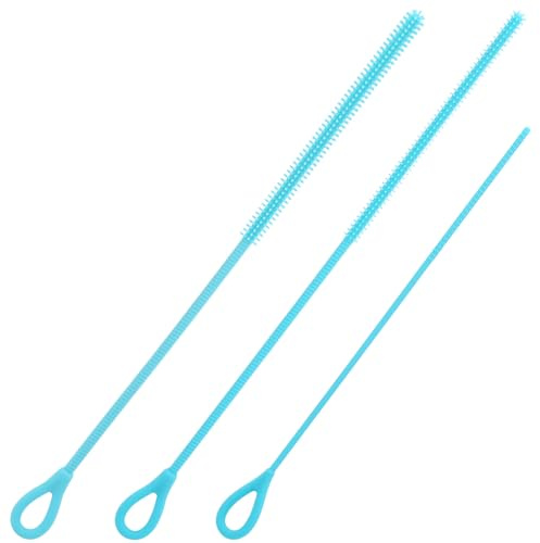 3 Stück Extra Lang Silikon Strohhalmbürsten, 3/6/9mm Wiederverwendbar Biegbar Strohhalm Reinigungsbürste mit Stahlkern und Rutschfestem Griff für Flaschen Becher Tuben (Blau)