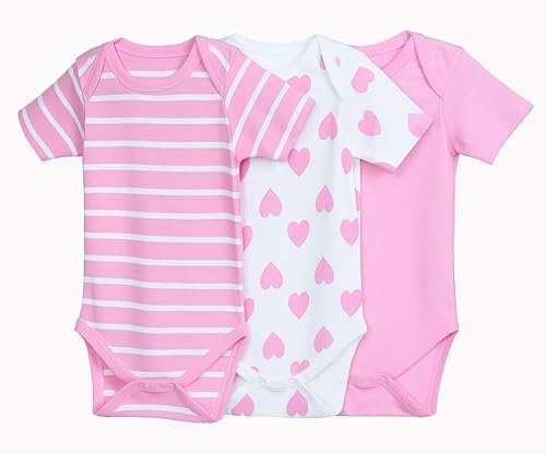 IMFAA Baby Bodysuits – Unisex Short Sleeve 100% Cotton Vests – Pack of 3 – Soft & Breathable Fabric – Easy Change Snap Closures – Newborn to 24 M (Col-20 Pack-3, 3-6 M)