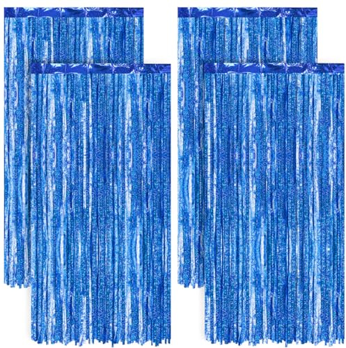 Chumix 4 Stück Lametta Vorhang Blau, Glitzervorhang Lametta, Glitzer Vorhang, Fransenvorhang fur Silvester Deko 2026 Party Deko Hochzeit Geburtstag Weihnachten Hintergrund (1m x 2m)