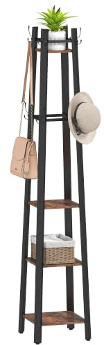 HOMCOM Coat Stand 4 Tier Freestanding Coat Rack Rustic Brown | 8 Hooks, 4 Shelves, for Clothes, Bags, Hats, Industrial Clothing Organiser, Home, Entryway, Hallway, Bedroom