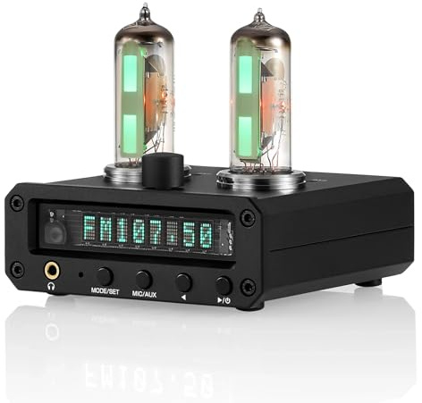 FQCXCKJ Amplificatore per Cuffie, preamplificatore Audio Stereo Hi-Fi, misuratore di Livello valvolare, con Orologio VFD, Controlli del Volume