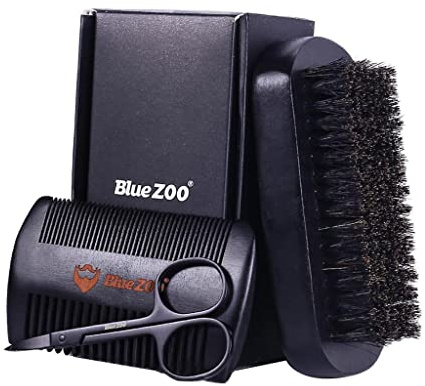 Kit de soins de barbe pour homme, moustache, baume, brosse, peigne, ciseaux, coffret cadeau noir