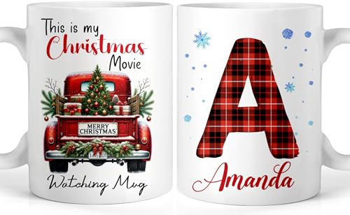 Personalized Christmas Coffee Mug, This Is My Christmas Movie Watching Mug Holiday Accent Mugs With Initial Letter, Xmas Presents Gifts For Mum Dad Friend Sister Brother - Custom Ceramic 11oz Mug