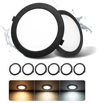 6 Stück LED Deckenspots Schwarz IP44 16W 3CCT 1400lm Ausschnitt Ø145-160mm | Grebeam LED Spots 150mm Ultra Slim Einbautiefe 30mm Warmweiß/Neutralweiß/Kaltweiß für große Räume, Büro und Wohnzimmer