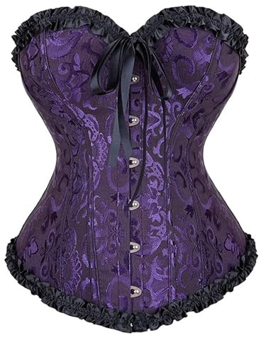 Generisch Corsage Damen Korsett Vollbrust übergröße Klassische Brokat Korsage Schnürkorsett Top Satin Floral Boned Overbust Bustier Lingerie Tops Gothic Vintage Corsagen Corsette