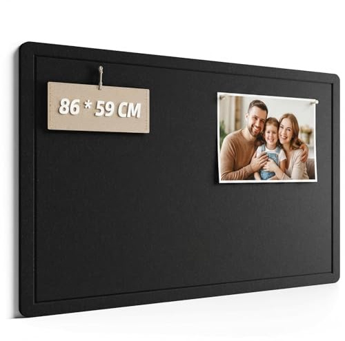 LEMIKKLE anslagstavla, 86 x 59 cm, bulletinbräda med 30 rivändamål, kork-alternativ för väggen, självhäftande visionbräda, vikbar fotobräda (svart)