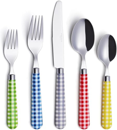 ANNOVA Set di posate,posate colorate in acciaio inossidabile,set di posate da tavola,coltelli da tavola,forchette,cucchiai,forchette da insalata e cucchiai da dessert (Mescolare, 20 Pezzi)
