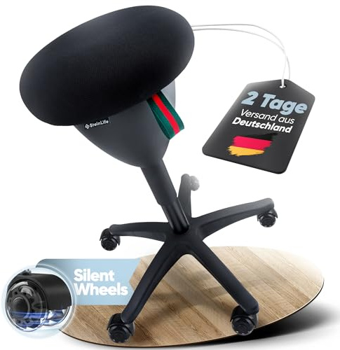 SteinLife Bürohocker Ergonomisch [TESTSIEGER] Rollhocker Sitzhocker Höhenverstellbar [48-68cm] Ergonomischer Hocker für Büro [Schwingeffekt] Wackelhocker Stehhocker | Arbeitshocker rutschfest Rund