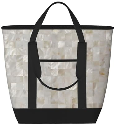 asbwuo Sac cabas isotherme beige nacré – Grand format, imperméable et adapté au contact alimentaire, idéal pour faire les courses, déjeuner, pique-niquer et emporter des plats.