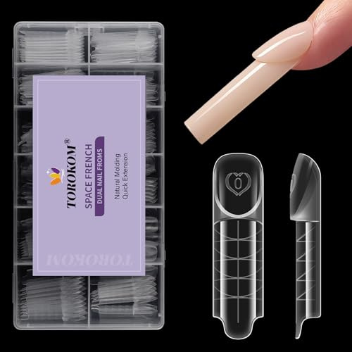 TOROKOM 3D Space French Dual Nail Forms, 150 Pezzi Forme per Estensione Unghie French, 15 Misure Forme Riutilizzabili per Poly Gel, Builder Gel, Nail Extension DIY e Uso Professionale