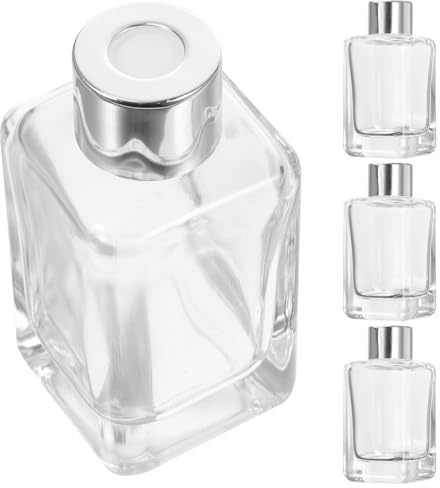 PACKOVE Juego de 4 Botellas de Vidrio con Tapón Plateado, Difusores de Perfume Recargables de 50 Ml para Aromaterapia y Ambientador para Coche, Frascos Sellados para Aceites Esenciales