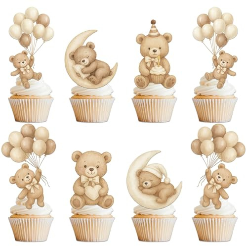 36 stycken för cupcake-tårtor och tårttoppare med Minor Bear, hjärtan, månen och ballonger för baby shower barn dop fest födelsedagstårta dekoration cupcake topper party foton
