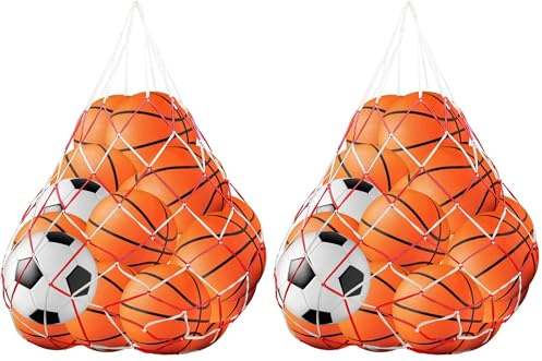 JJUNW Ballnetz für 10 Bälle, Ballsack Balltaschen Balltragenetz Ball Carry Net für 10–15 Bälle, Mehrzweck Sport Netztasche für Fußball Basketball Volleyball Rugbyball Handball (Packung mit 2)