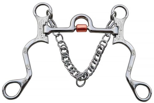 Fonowx Mors de Cheval Western Mors à Rouleau Mors d'Entraînement Mors à Gourmette Acier Inoxydable Robuste avec Plaque Latérale Gravée et Rouleau Cuivre , Argent , 120MM