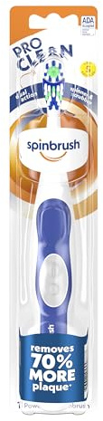 Spinbrush PRO CLEAN Battery Powered Toothbrush, Soft Bristles, 1 Count, Gold or Blue Color May Vary