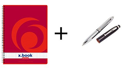 Collegeblock / DIN A5 / Spiralblock / kariert / mit LED Touchpen Kugelschreiber