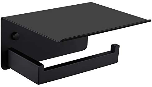 APLusee Toilet Paper Holder with Shelf Matte Black, 304 Stainless Steel Tissue Holder, Wall Mounted