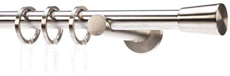 DécoProfi Gardinenstangen Edelstahloptik 1-läufig Ø 16 mm L: 240 cm I Konus Gardinen/Vorhangstange im Set I Inklusive Träger, Befestigung und Endstücke I Wandbefestigung