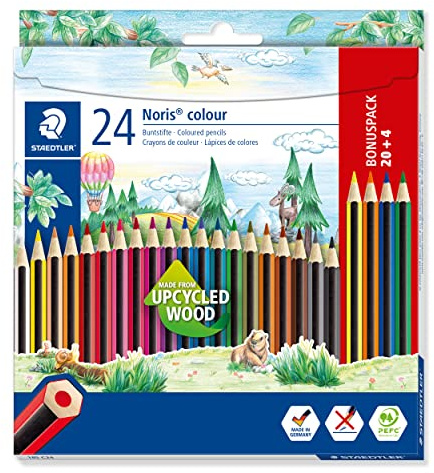 STAEDTLER Noris colour 185 – Coffret de 24 crayons de couleur pour enfants et adultes, en bois recyclé, couleurs éclatantes, surface antidérapante - 185 C24P