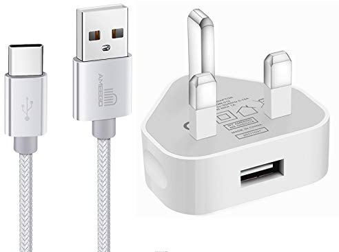 TheMax USB Wall Charger with USB-C Cable – Fast Charging Adapter Safe, Compact, High-Speed Charging Compatible for Samsung, Pixel, Android, and Tablets and More (1m Cable Included) White