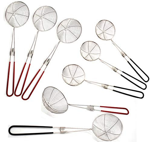 Yueser Fondue Sieb Edelstahl Küchensieb mit Griffen Feinmaschig,8 Stück Edelstahlspinne Siebkelle Küchensieb Die Praktischen Siedelöffel aus Rostfreiem Eignen für Spaghetti Fonduehelfer Gemüse