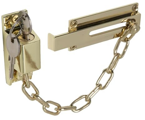 XFORT Cadena de bloqueo de la puerta, latón pulido, cerraduras de la puerta interna, restricción de la puerta para la privacidad y seguridad, desbloqueo de la llave externa