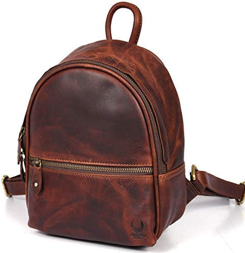 Corno d´Oro Premium Rucksack Damen Leder Klein I Handmade Lederrucksack Vintage Mini Elegant I City Backpack Daypack Braun