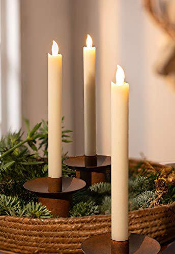 Dekoleidenschaft LED-Stabkerze, 2er Set, Ø 2 cm, Kerzenset aus Echtwachs, flackernd, flammenlos, tropffrei, batteriebetrieben
