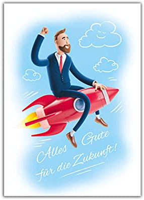 Abschiedskarte für Kollegen Kollegin mit Umschlag Klappkarte Alles Gute für die Zukunft für Jobwechsel Kündigung Firmenwechsel Rakete in XXL-Format A4
