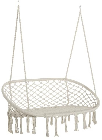 Outsunny 2-Seater Hanging Hammock Chair Soft Cushion Cream White