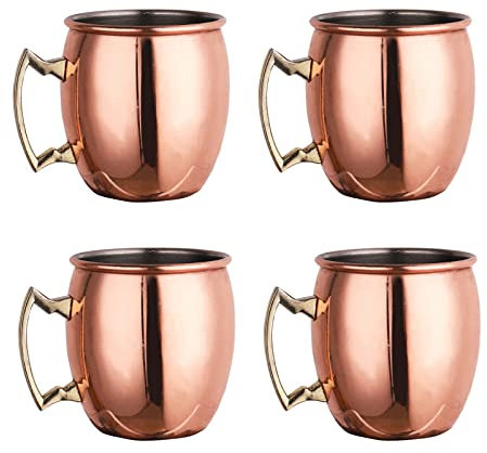 ZZBD 4 Stück Cocktails Moscow Mule Kupferbecher Edelstahl Metall Getränke Kupferbecher für Party Bar Reunion Küche Kaffee Bier Milch Wasser Trinkgefäße (D1)