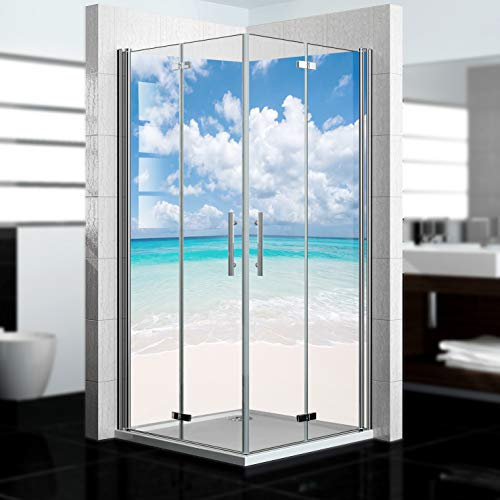 dedeco Eck-Duschrückwand wasserfest Motiv: Strand V3, 2 x 80x210 cm, als Badrückwand zum Fliesenersatz, als Dekorwand, Wandverkleidung und Duschplatte aus Aluminium - Made in Germany