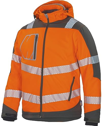 Vizwell Winter Softshelljacke Warnschutz Jacke Winterjacke leuchtgelb-grau