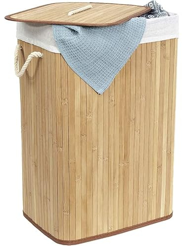 Virsus Cesto Portabiancheria in Bambù 706, misura 40x30x60 cm, Capacità 72 Litri, cesta rettangolare pieghevole con coperchio per biancheria sporca in bagno, lavanderia, Hotel (Legno Naturale)