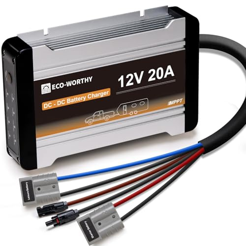 ECO-WORTHY 12 V 20 A DC till DC MPPT batteriladdare ombord för litiumbatterier, GEL med flera stegs laddning, solpanel och generatorladdare, husbil, båt, yachter