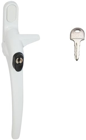 FixRello Fixrello Cockspur Window Handle Locking Window Lock Catch for UPVC Windows - with Key and Cover Cap (Left Handed - 21mm, White)