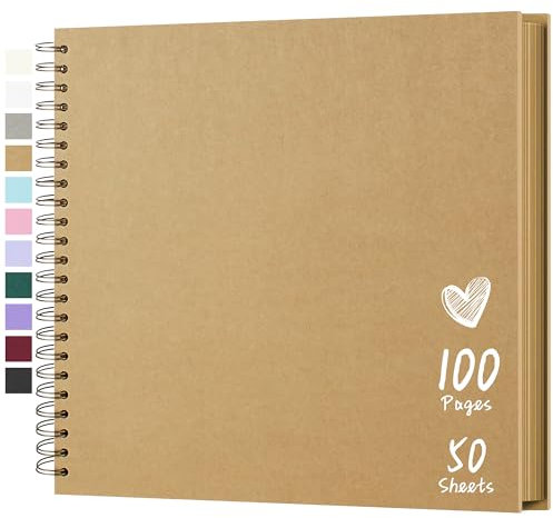 Scrapbook 30,5 x 30,5 cm DIY Scrapbook Album Hardcover Kraftpapier Scrap Book Fotoalben 100 Seiten Perfekt für 4x6 / 5x7 / 6x8 Fotos Erinnerungsbuch für Familie, Hochzeit