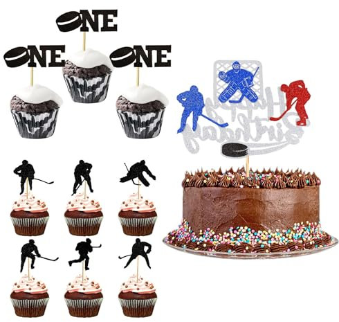 KAYEF 37 Stück Hockey Kuchen Toppers, Happy Birthday Logo Kuchen Toppers. Hockey Spieler Kuchen Topper für Sport themed Jungen und Mädchen Geburtstagsparty Zubehör