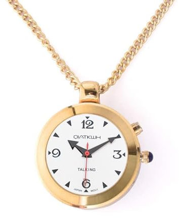 QIATKWH Español Reloj de Voz para Ciegos, discapacitados visuales o ancianosmReloj de Bolsillo Dorado