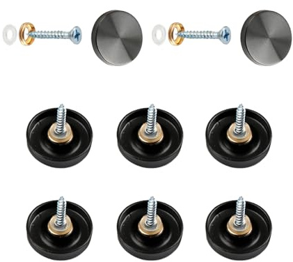 Leliafleury 8 Sets Mirror Screws Caps 25mm Decorative Cap Covers Stainless Steel Mirror Screws for Bath Plates Tables Wardrobes Furniture, Brushed Black