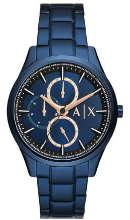 Armani Exchange Montre Multifonction, en Acier Inoxydable, Bleu, pour Homme, AX1881