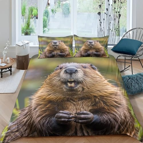HITBOD Biber Bettwäsche Bettbezug Set Und Kissenbezug,für Jungen Und Mädchen,3D Digital Print Dreiteiliger Bettwäsche,Mikrofaser Mit Reißverschluss King（220x240cm）