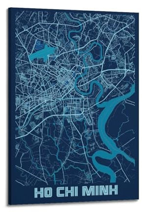BPQN Poster decorativo su tela con mappa retrò di Ho Chi Minh del Vietnam, 60 x 90 cm