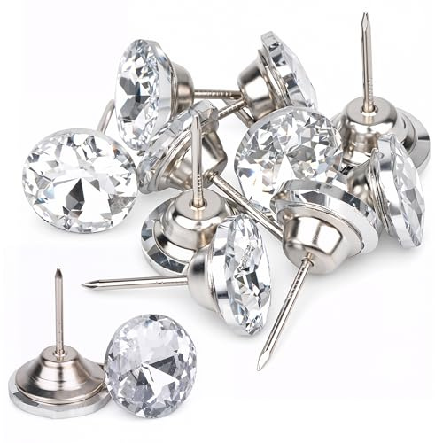 Trimming Shop 50 Stück 20 mm Diamantschliff klare Kristall-Polsternägel mit Kristallkopf, Daumen, dekorative Pinnnadeln für Sofa, Kopfteil, DIY, Handwerk, Bettmöbel-Dekoration