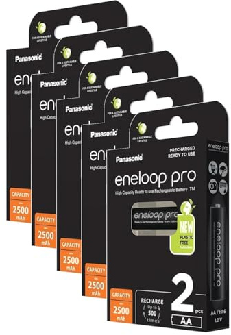 Eneloop Pro Lot de 5 x 2 Piles Rechargeables Mignon 2500mAh AA Ni-MH