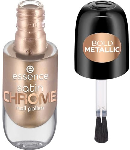essence satin CHROME nail polish, Nr. 01, Gold, abdeckend, Expressergebnis, hochpigmentiert, metallisch, vegan, ohne Mikroplastikpartikel, ohne Parfüm, ohne Parabene, 1er Pack (8ml)