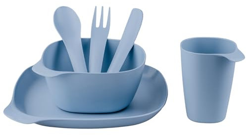 Go Practic Camping Crockery Set for 4 People Cups Bowl Plate Cutlery Polypropylene BPA Free Blue